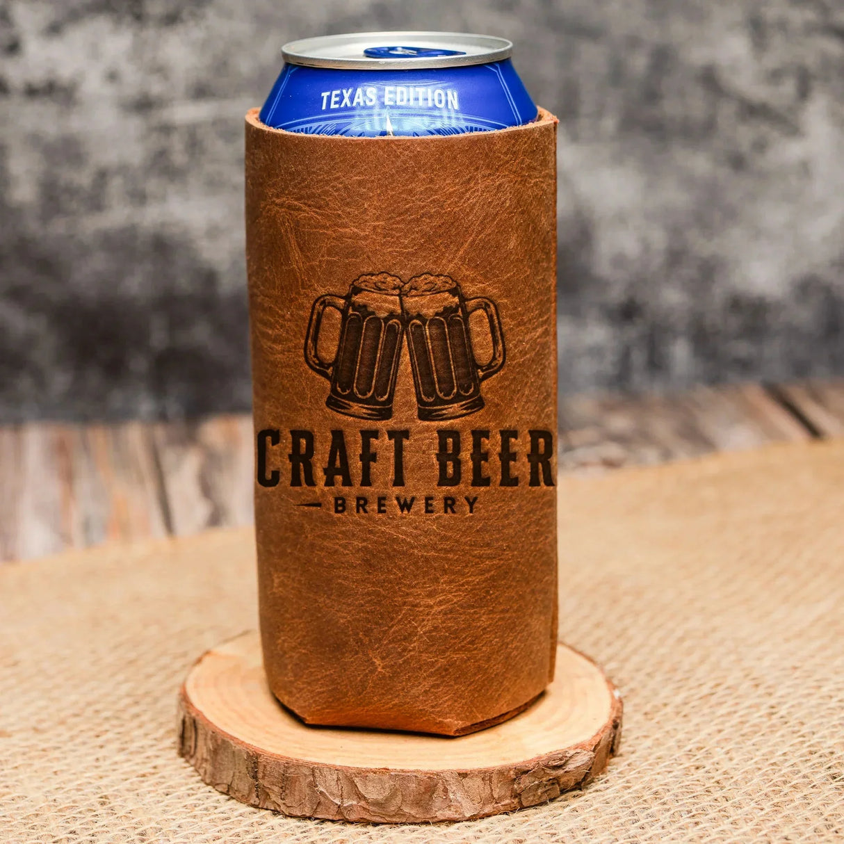 Custom Engraved Leather Can Holder