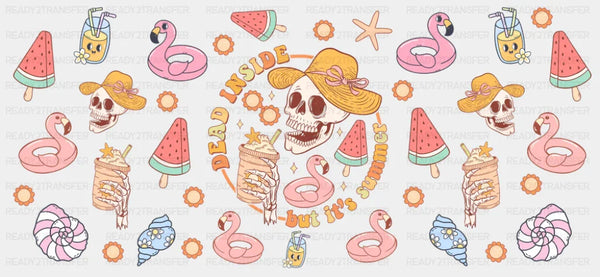 Dead Inside But It's Summer Skeleton Design - Summer Cup Wrap UV Sticker Permanent UV DTF Decal