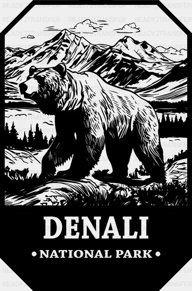 Denali National Park Design - National Parks DTF Transfers ready2transfer Black