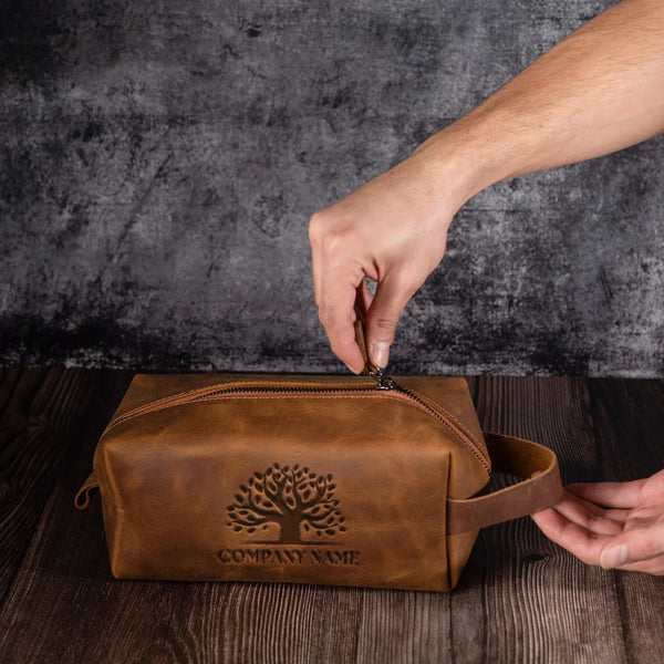 Custom Engraved Leather Dopp kit for men