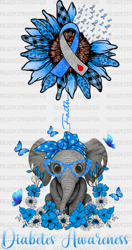 Diabetes Awareness Elephant Design - Dtf Heat Transfer