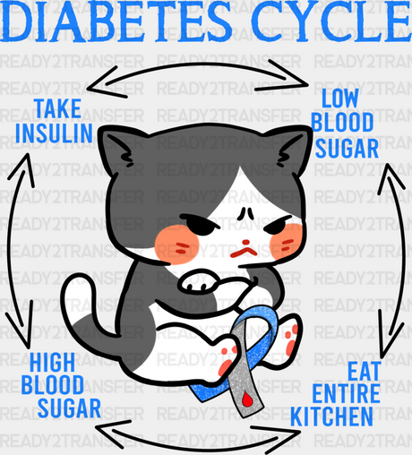 Diabetes Cycle Cat Design - Dtf Heat Transfer Adult Unisex S & M (10’’) / Dark Color (See Imaging)