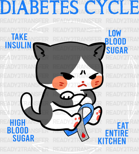 Diabetes Cycle Cat Design - Dtf Heat Transfer Adult Unisex S & M (10’’) / Light Color (See Imaging)