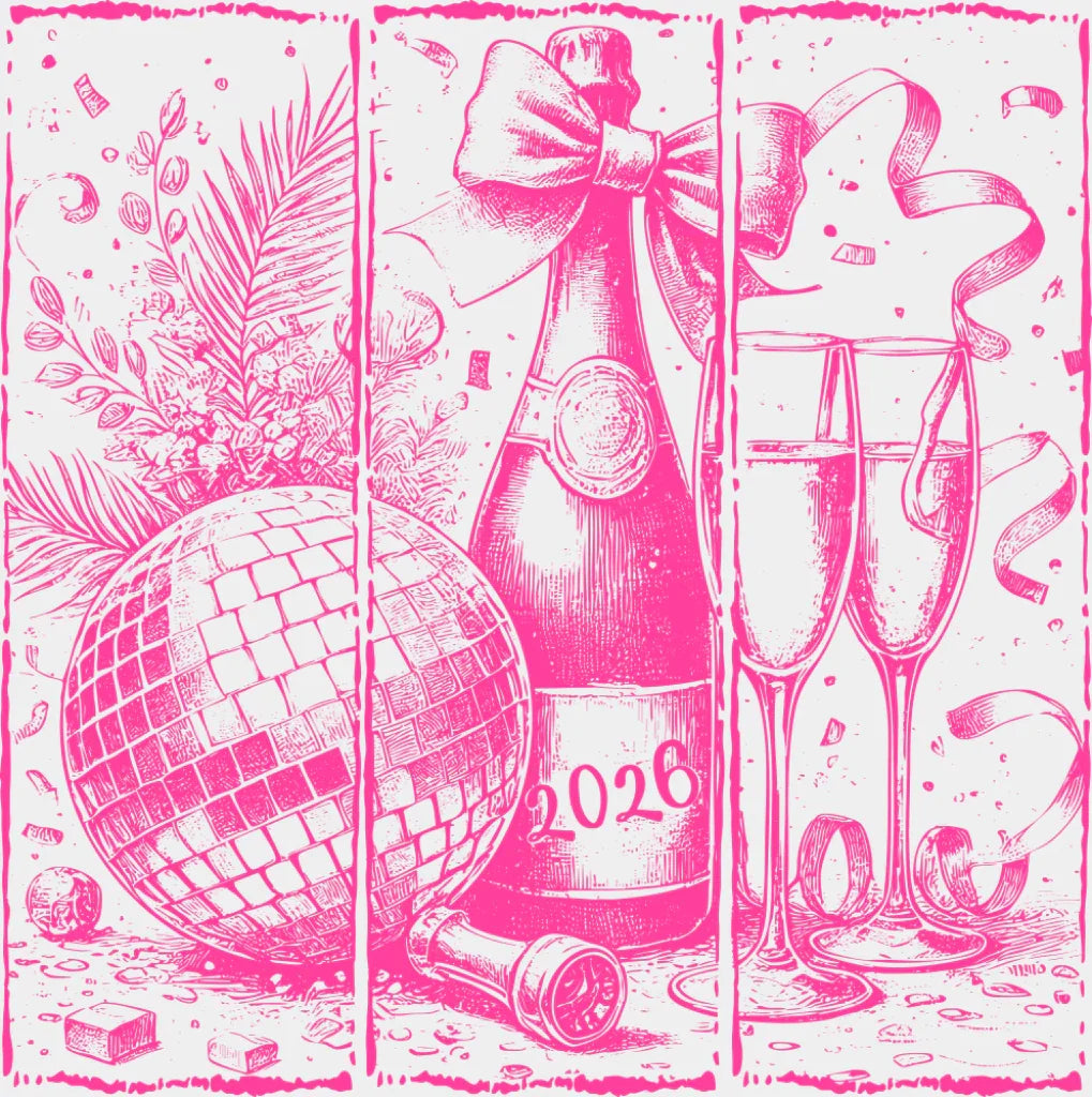 Disco Ball Champagne - New Year DTF Transfer Adult Unisex - S & M (10’’) / Pink Color Design (See Imaging)