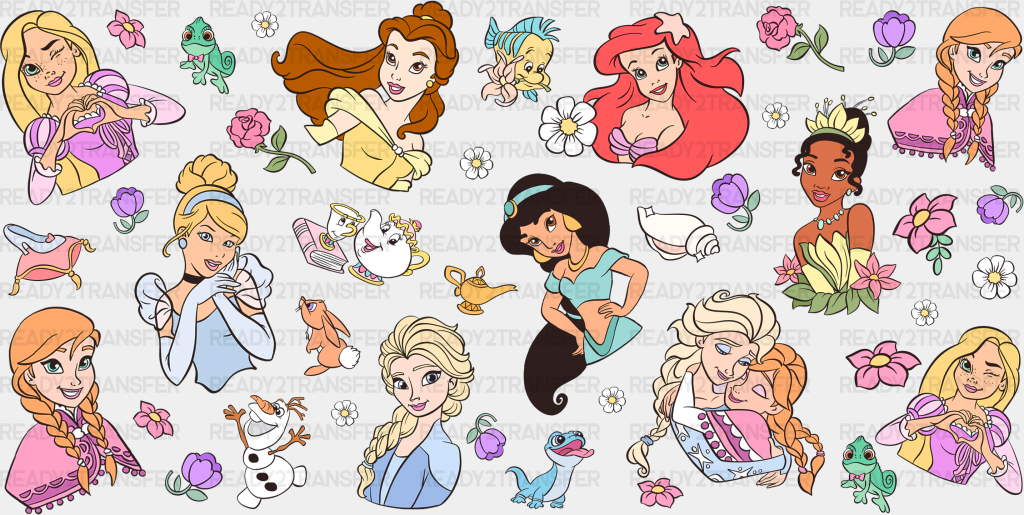 Disney Princess Design - Cup Wrap Uv Sticker Permanent Dtf Decal