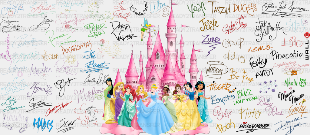 Disney Princesses Pink Castle - Cup Wrap Uv Sticker Permanent Dtf Decal