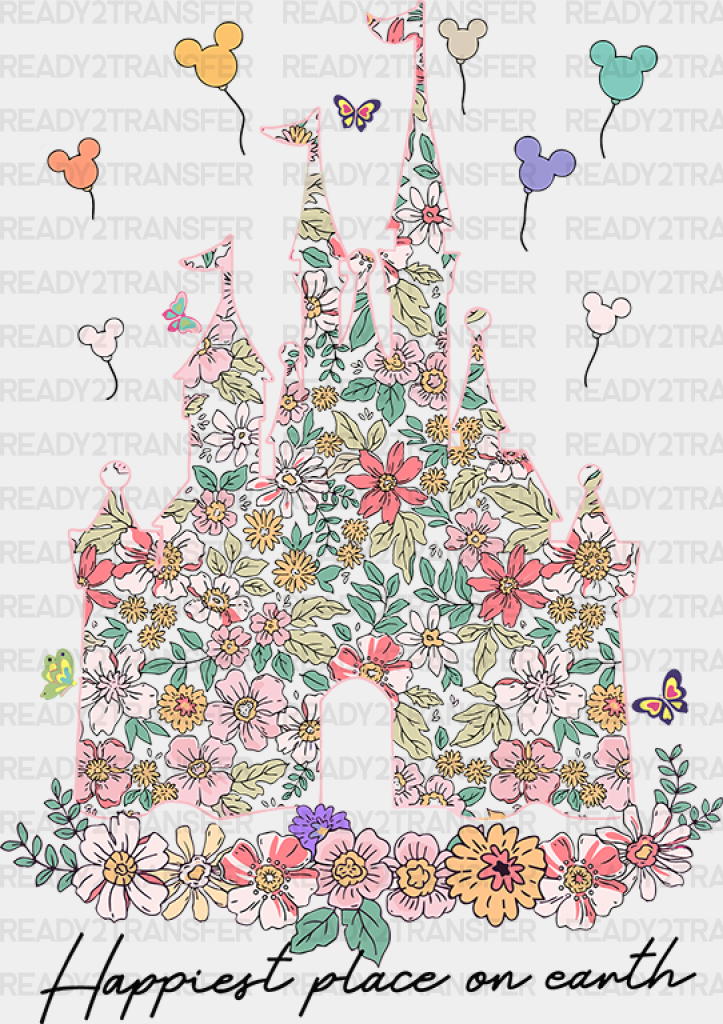 Disneyland Flowers Disney Dtf Transfer Adult Unisex - S & M (10’) / Black