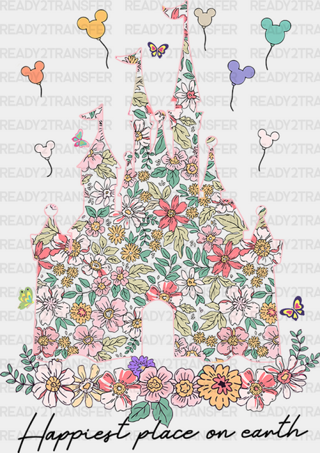 Disneyland Flowers Disney Dtf Transfer Adult Unisex - S & M (10’) / Black