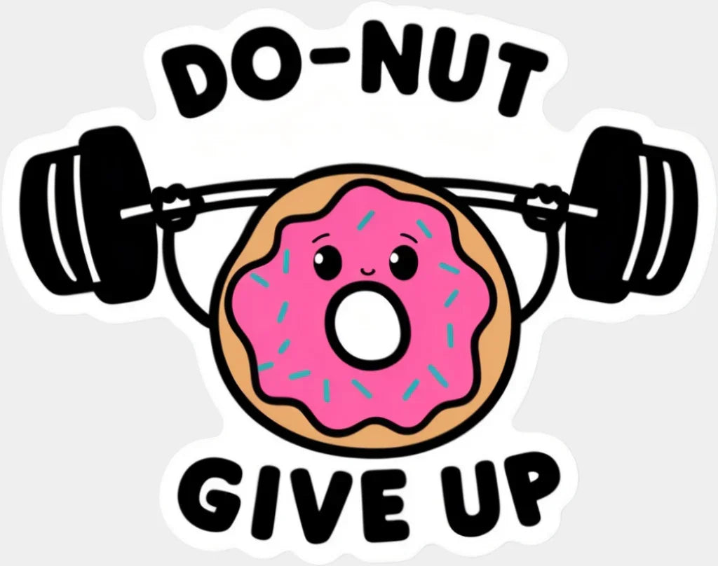 Donut Give Up - Minimal UV Sticker Permanent UV DTF Decal Light Color Design (See Imaging)