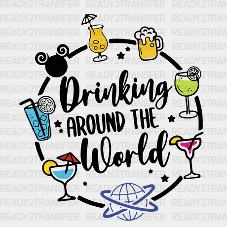 Drinking Around The World Disney Dtf Transfer Adult Unisex - S & M (10’) / Black