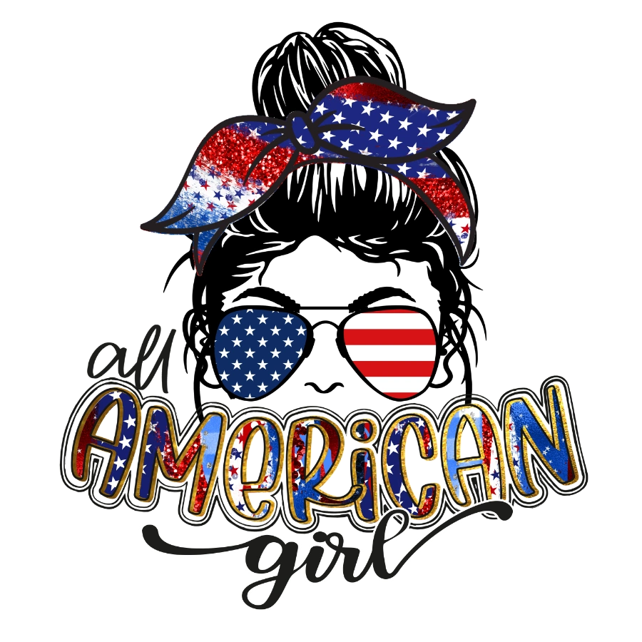 All American Girl 4th Of July DTF Heat Transfer, Independence Day Design, Fourth Of July DTF