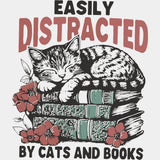 Easily Distracted By Cats And Books - Reading DTF Transfers - Adult Unisex - S & M (10’’) / Light Color Design (See