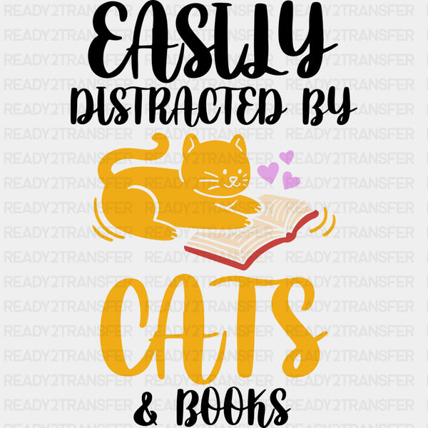Easily Distracted By Cats & Books - Librarian DTF Transfers