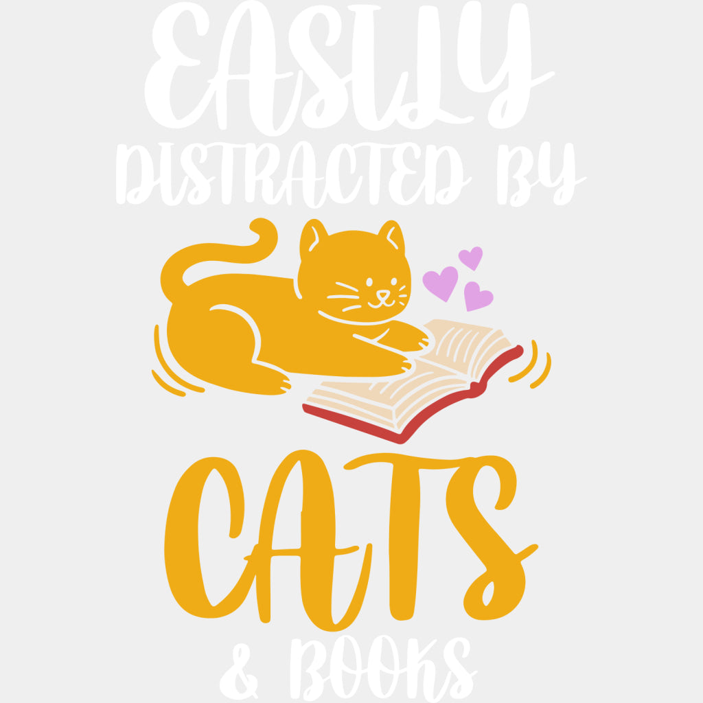 Easily Distracted By Cats & Books - Librarian DTF Transfers Adult Unisex - S & M (10’’) / Light Color Design (See