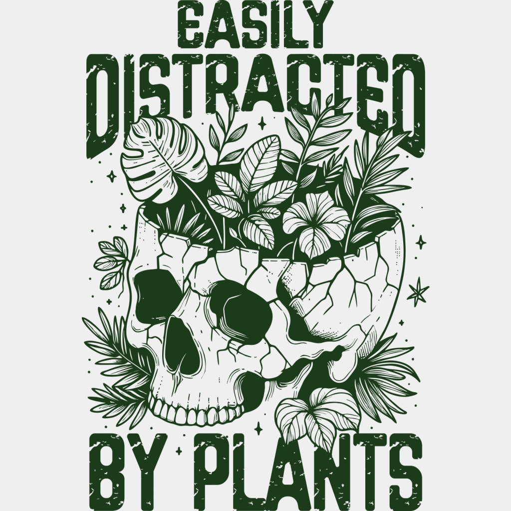 Easily Distracted Plants, Skull & Flowers - Plants DTF Transfers ready2transfer Green Color Design (See Imaging)