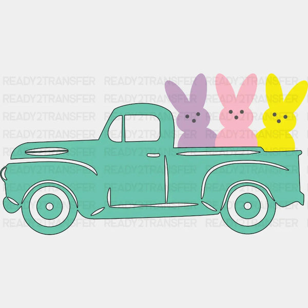 Easter Truck Bunnies DTF Heat Transfer, Easter Design