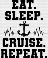 Eat Sleep Cruise Repeat - Family Dtf Heat Transfer Adult Unisex S & M (10’’) / Dark Color