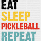 Eat Sleep Pickleball Repeat, Yellow Red Blue - Pickleball DTF Transfers ready2transfer Dark Color Design (See Imaging)