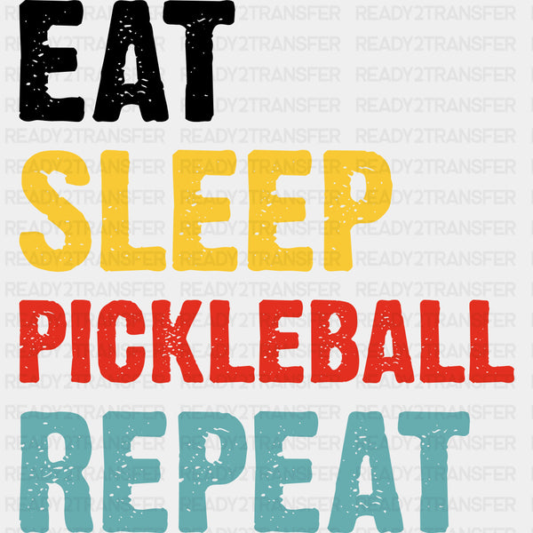 Eat Sleep Pickleball Repeat, Yellow Red Blue - Pickleball DTF Transfers