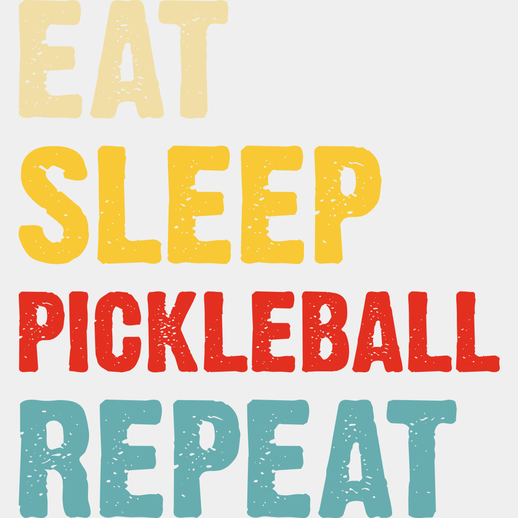 Eat Sleep Pickleball Repeat, Yellow Red Blue - Pickleball DTF Transfers ready2transfer Light Color Design (See Imaging)