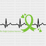 ECG Line Hearts & Ribbon - Lymphoma DTF Transfers Adult Unisex - S & M (10’’) / Dark Color Design (See Imaging)