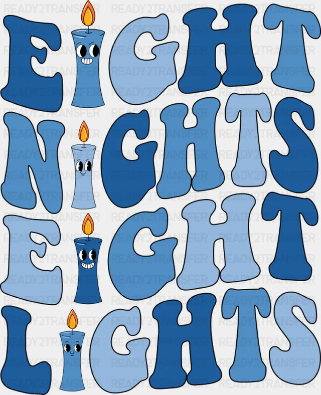 Eight Nights Blue Candle Design - Hanukkah DTF Transfer