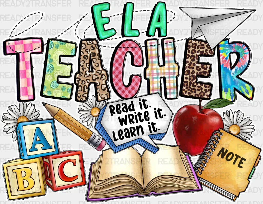 Ela Teacher Design - Teachers Dtf Heat Transfer Adult Unisex S & M (10’’) / White