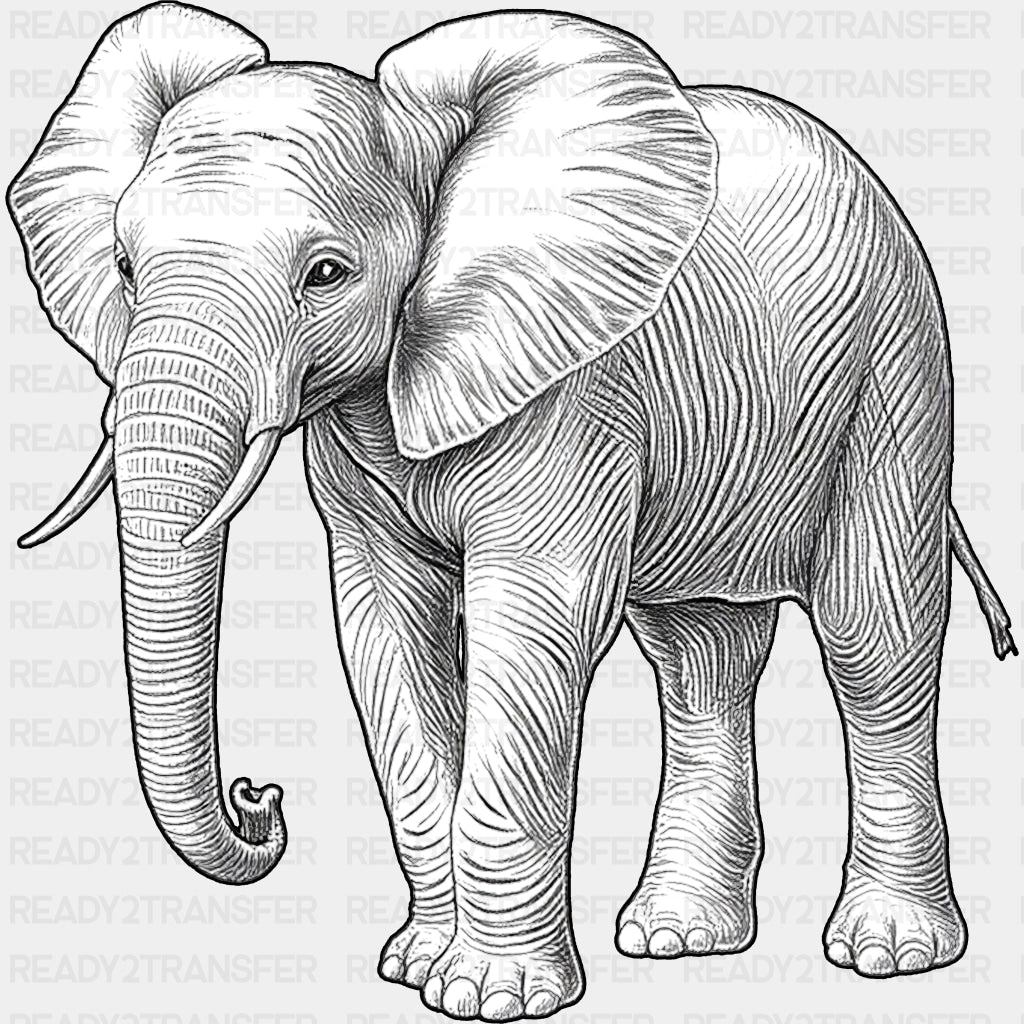 Elephant B&W - Animals DTF Transfers - Adult Unisex - S & M (10’’) / Dark Color Design (See Imaging)