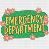 Emergency Department Pink Flowers - ER Nurse DTF Transfers ready2transfer Dark Color Design (See Imaging)