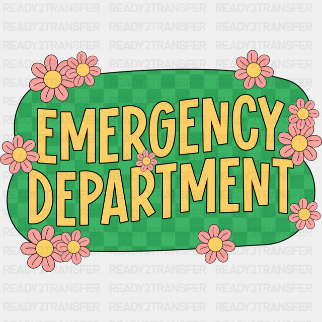 Emergency Department Pink Flowers - ER Nurse DTF Transfers ready2transfer Dark Color Design (See Imaging)