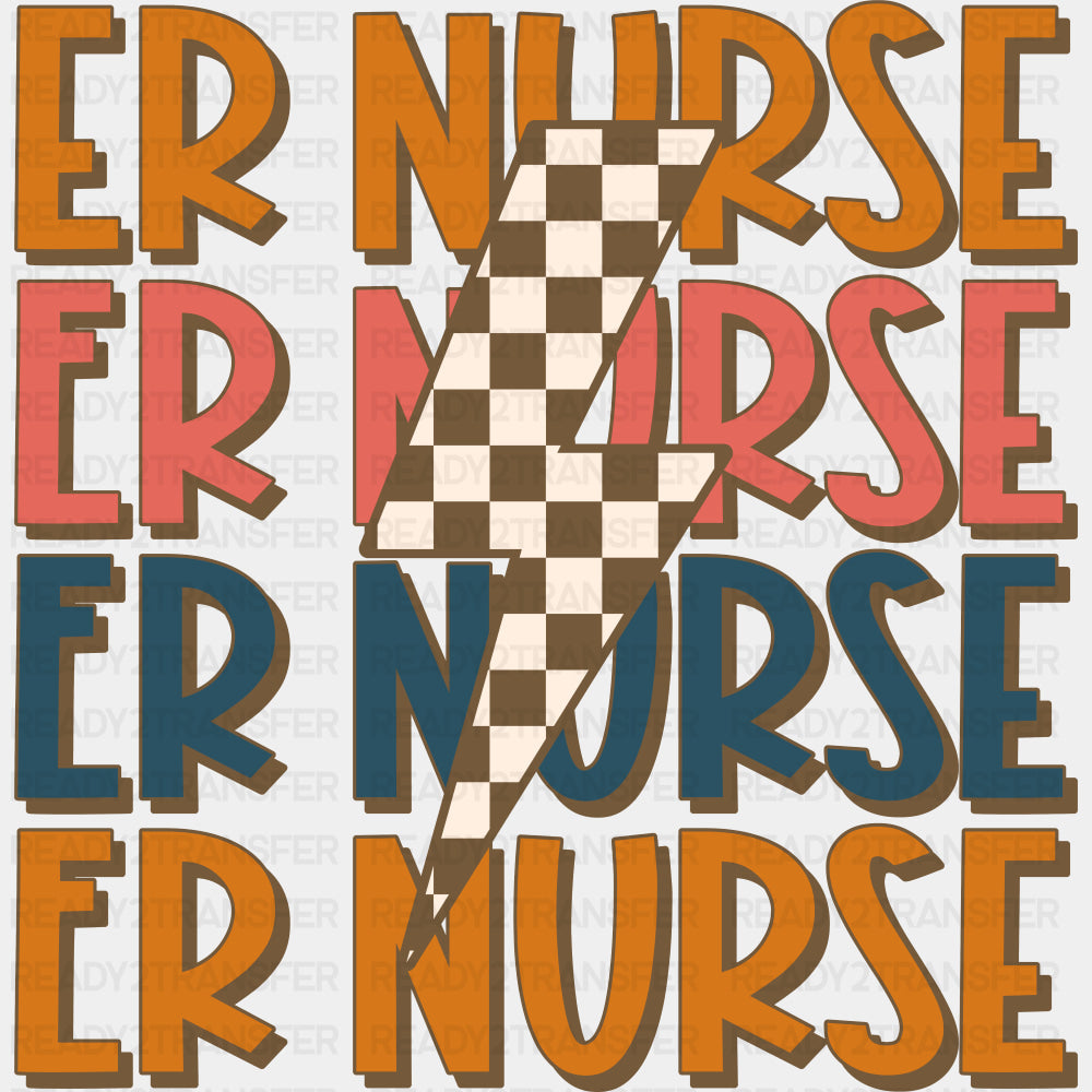 ER Nurse Brown Checkered Lightning Bolt - ER Nurse DTF Transfers ready2transfer