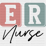 ER Nurse, Cursive - ER Nurse DTF Transfers ready2transfer Dark Color Design (See Imaging)