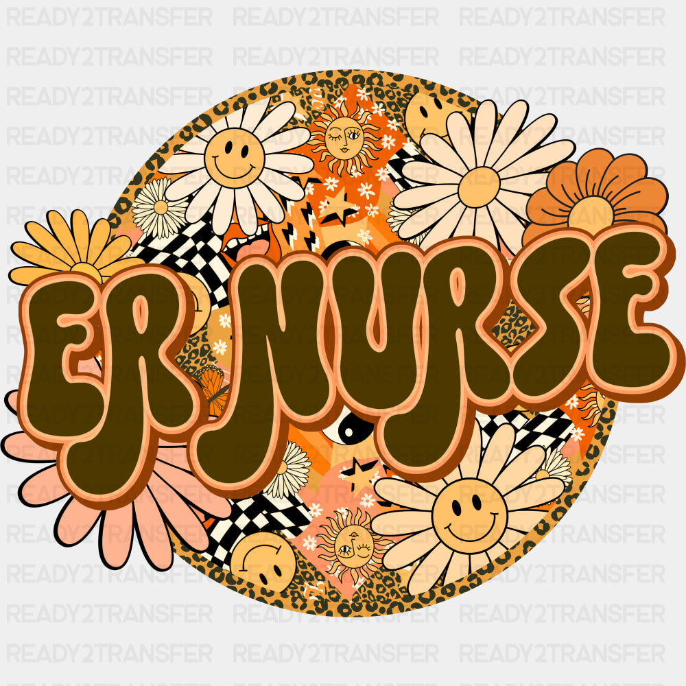 ER Nurse Retro Circular - ER Nurse DTF Transfers ready2transfer Dark Color Design (See Imaging)