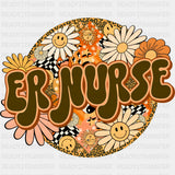 ER Nurse Retro Circular - ER Nurse DTF Transfers ready2transfer Dark Color Design (See Imaging)