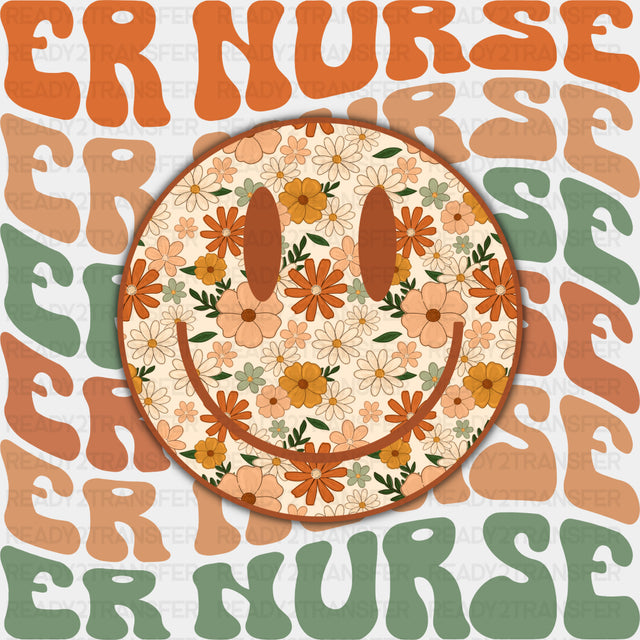 ER Nurse Smiley Retro - ER Nurse DTF Transfers ready2transfer