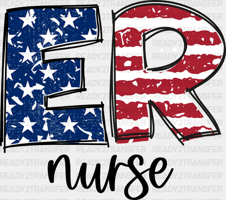 Er Nurse Us Flag Design - Er Dtf Transfers Adult Unisex S & M (10’’) / Black