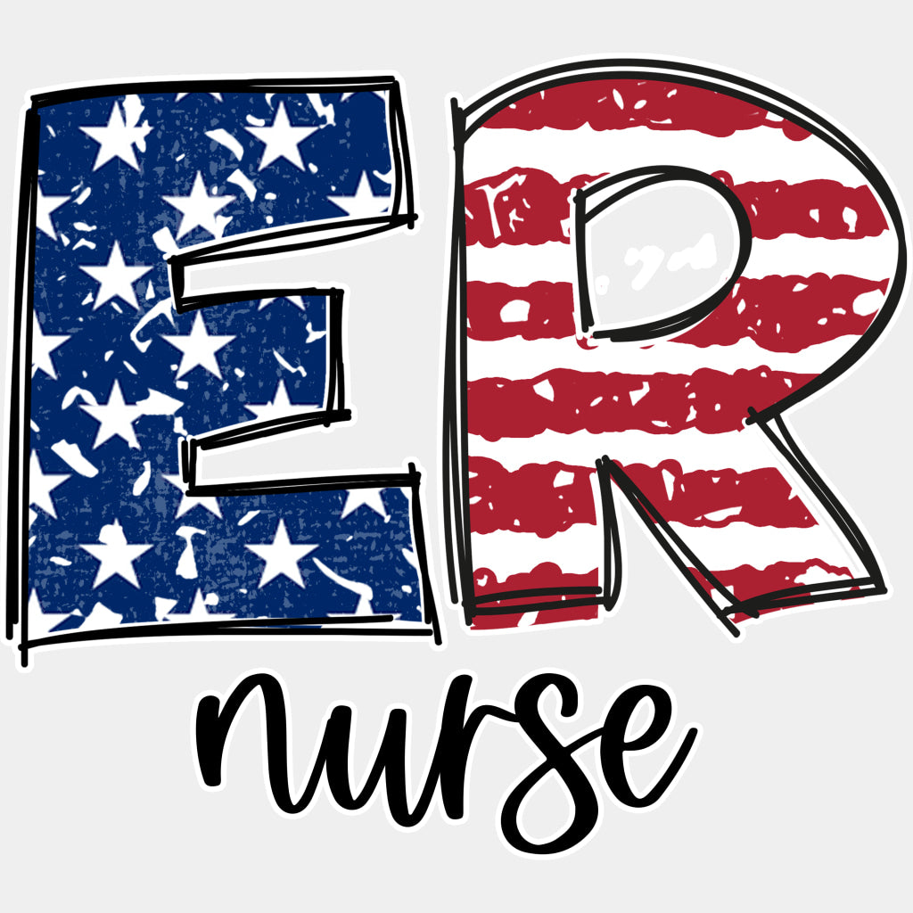 Er Nurse US Flag Design - ER Nurse DTF Transfers ready2transfer White