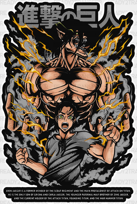 Eren Jaeger Titan Design - Attack On Iron Dtf Transfer Adult Unisex S & M (10’’) / Light Color