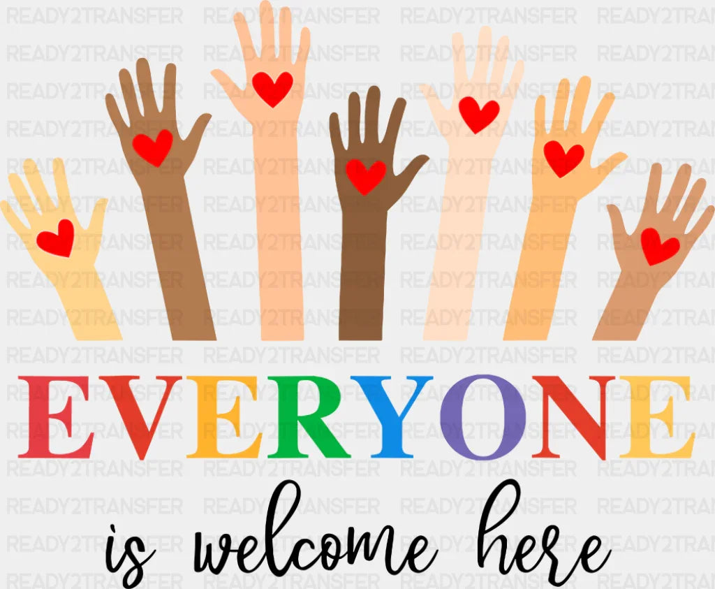 Everyone Is Welcome Here Heart Hands - LGBTQ + DTF Transfer Adult Unisex - S & M (10’’) / Dark Color Design (See