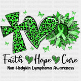Faith Hope Cure Cross Heart Sunflower - Lymphoma DTF Transfers Adult Unisex - S & M (10’’) / Dark Color Design (See