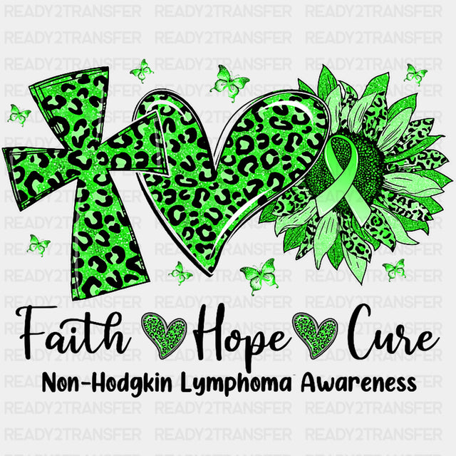 Faith Hope Cure Cross Heart Sunflower - Lymphoma DTF Transfers Adult Unisex - S & M (10’’) / Dark Color Design (See