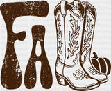 Fall Cowboy Boots Brown & White - Fall DTF Transfer Adult Unisex - S & M (10’’) / Brown Color Design (See Imaging)