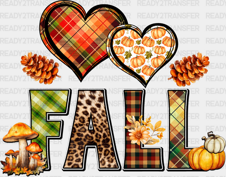 Fall Hearts Pine Cones - Dtf Transfer Adult Unisex S & M (10’’) / Dark Color Design (See Imaging)