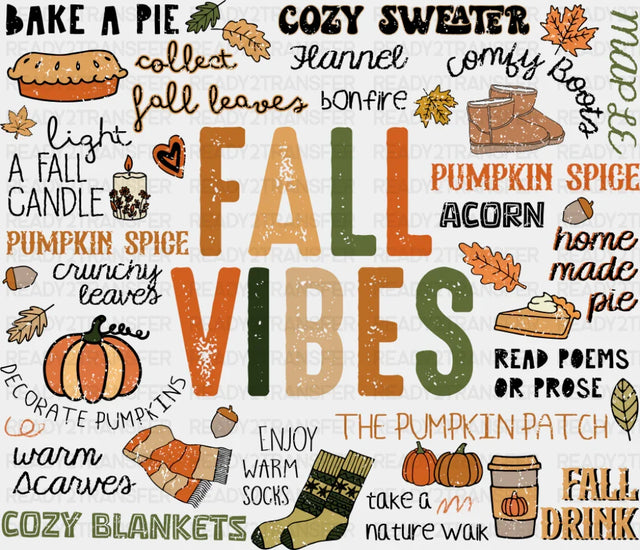 Fall Vibes B&W - Fall DTF Transfer Adult Unisex - S & M (10’’) / Dark Color Design (See Imaging)
