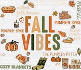 Fall Vibes B&W - Fall DTF Transfer Adult Unisex - S & M (10’’) / Light Color Design (See Imaging)