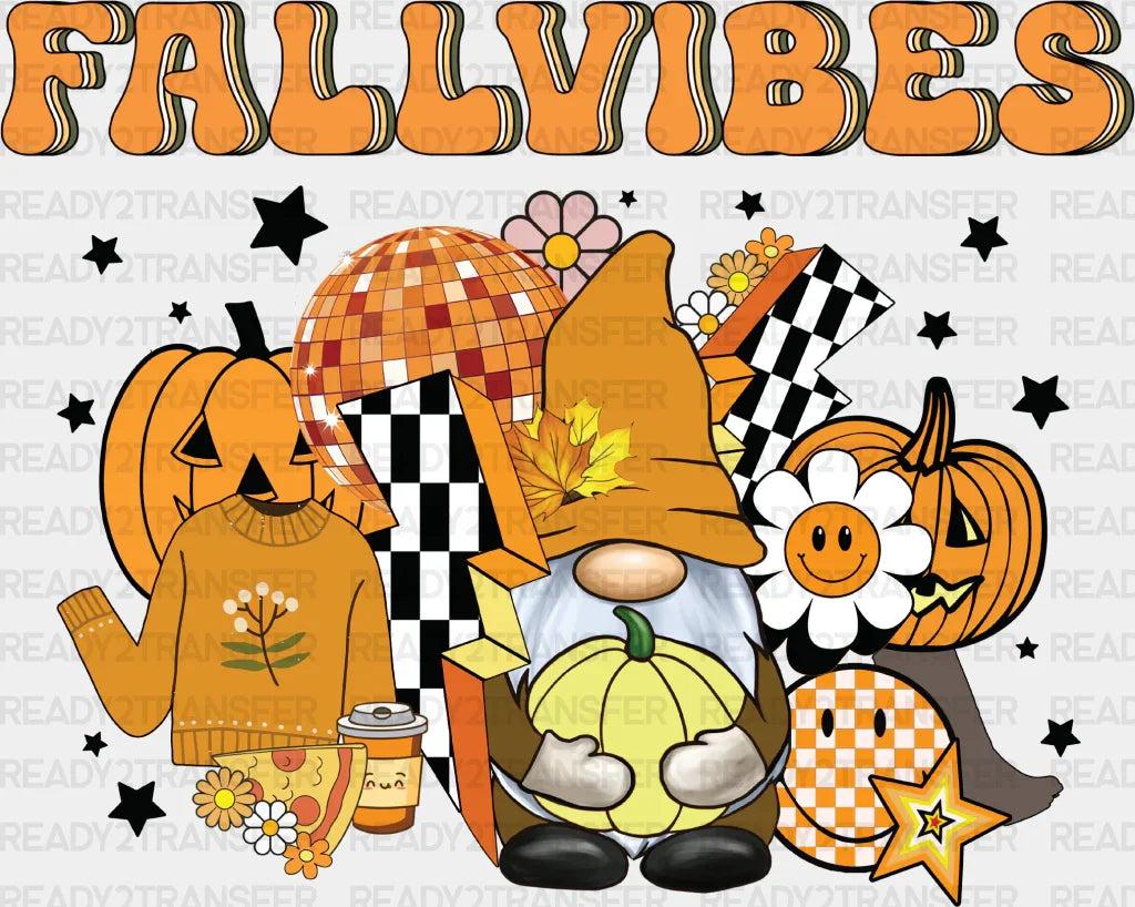 Fall Vibes Gnomes Pumpkins Stars - Dtf Transfer Adult Unisex S & M (10’’) / Dark Color Design