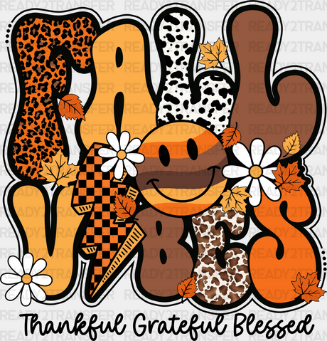 Fall Vibes Thankful Grateful Blessed - Dtf Transfer Adult Unisex S & M (10’’) / Dark Color