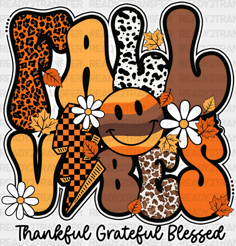 Fall Vibes Thankful Grateful Blessed - Dtf Transfer Adult Unisex S & M (10’’) / Light Color