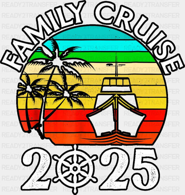 Family Cruise 2025 Circular Colorful Design - Vacation DTF Transfer Adult Unisex - S & M (10’’) / Dark Color Design