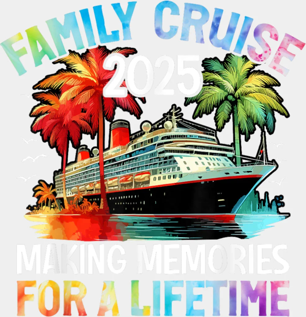 Family Cruise 2025 Red And Green Trees - Vacation DTF Transfer Adult Unisex - S & M (10’’) / Light Color Design (See